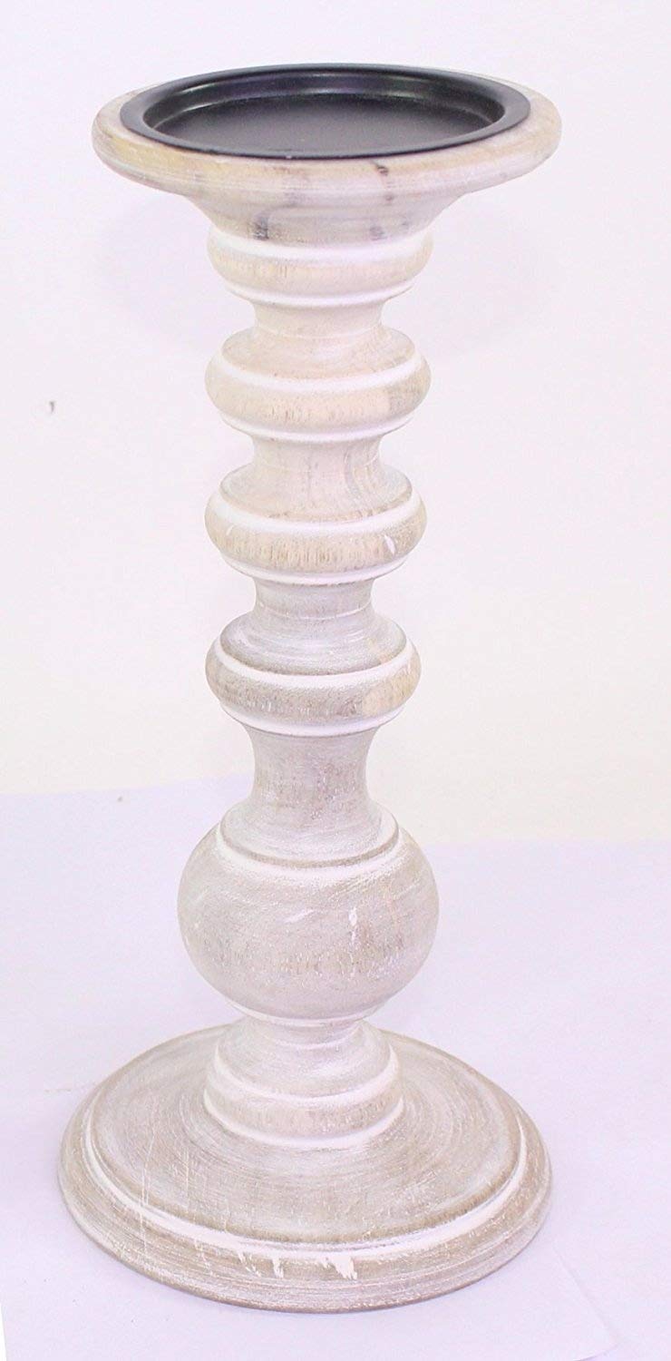 Hosley White Wooden Pillar Candle Holder Country Style 7 Inch High Ideal Gift for Wedding Party Special Occasion or as a Candle Holder W1