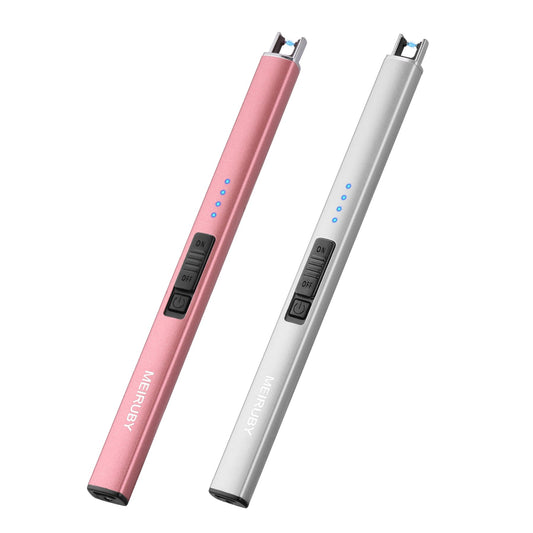MEIRUBY Lighter Electric Candle Lighter Long Electronic Rechargeable USB Lighter Arc Windproof Flameless Lighters for Candle Camping BBQ Birthday Women's Day Gifts for Women Mom Wife Men, Rose Gold