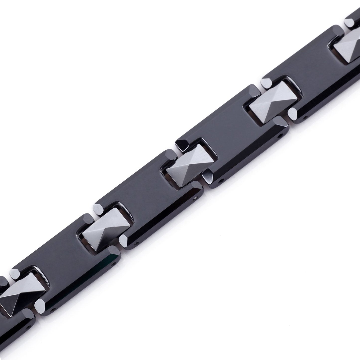 URBAN JEWELRY Stunning Solid Tungsten Link Bracelet for Men Polished Link, Puzzle, Ceramic Style (Silver, Black, 18K Gold Plated Option)