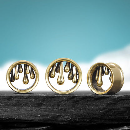 1 Pair Vintage Gauge For Ear Gothic Punk Waterdrop Plug Gauge Dangle Hanger Brass Saddle Tunnels Double Flared Ear Gauge Cool Women Body Piercing Jewelry