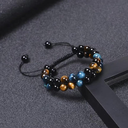 Black Obsidian Hematite Triple Protection Bracelet 10MM beads Set, Blue Tiger Eye Beads Bracelets, Lava Stone bracelets for Men Women