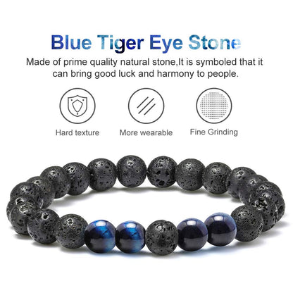 M MOOHAM Natural Stone Bracelets for Men - 8mm Tiger Eye | Matte Agate | Lava Rock Bracelets for Men Teen Boys Gifts Fathers Day Anniversary Birthday Gifts for Him