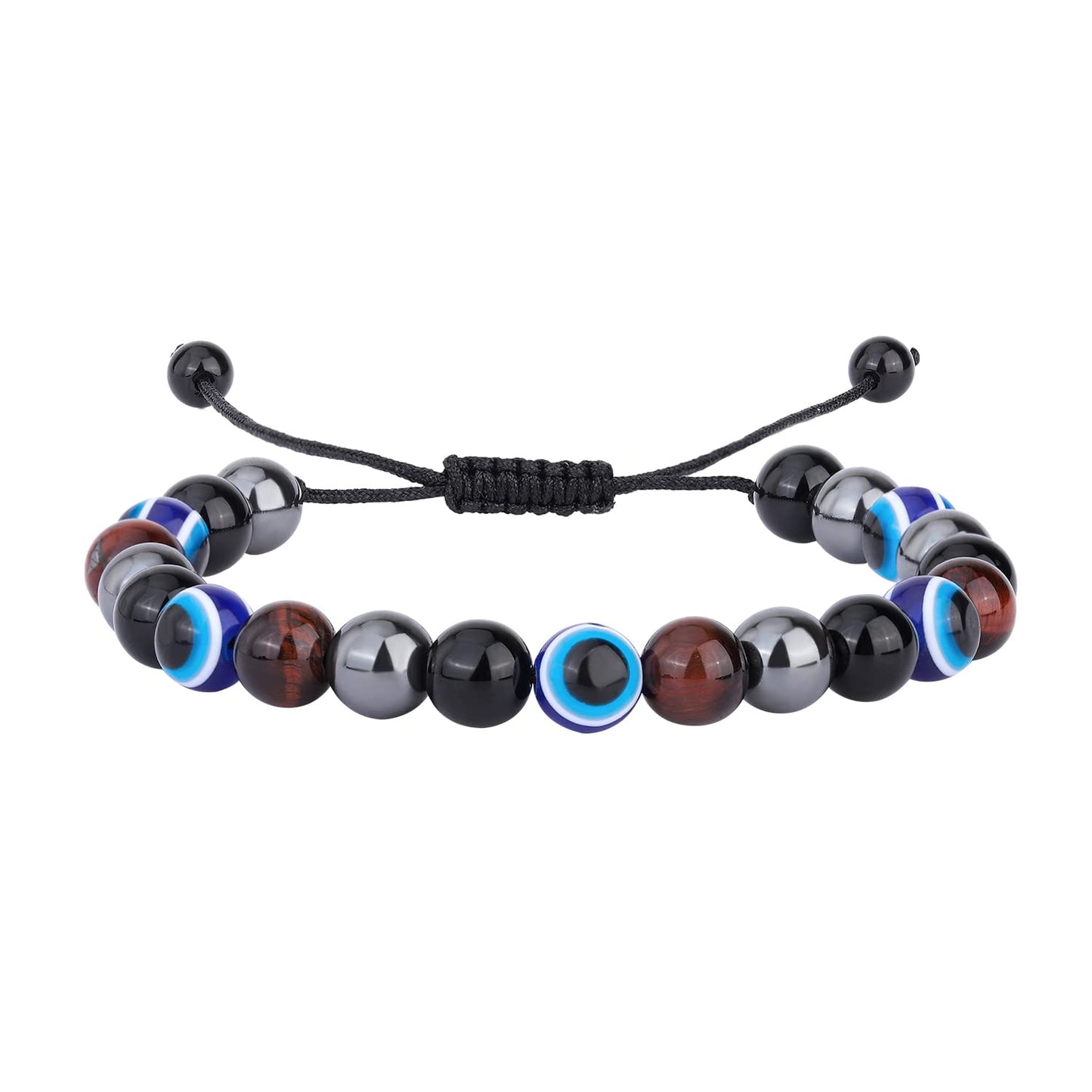 Natural Stone Agate Elastic Evil Eye Bracelet Kit with Charms Adjustable for Men Boyfriend for Gift Boys Stretch Bracelet for son Gifts 6mm