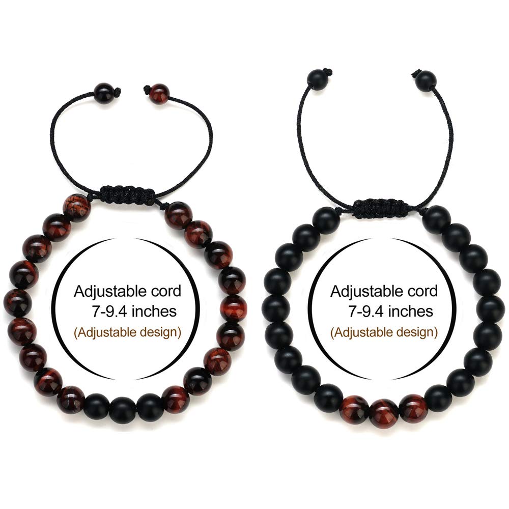 M MOOHAM Natural Stone Bracelets for Men - 8mm Tiger Eye | Matte Agate | Lava Rock Bracelets for Men Teen Boys Gifts Fathers Day Anniversary Birthday Gifts for Him