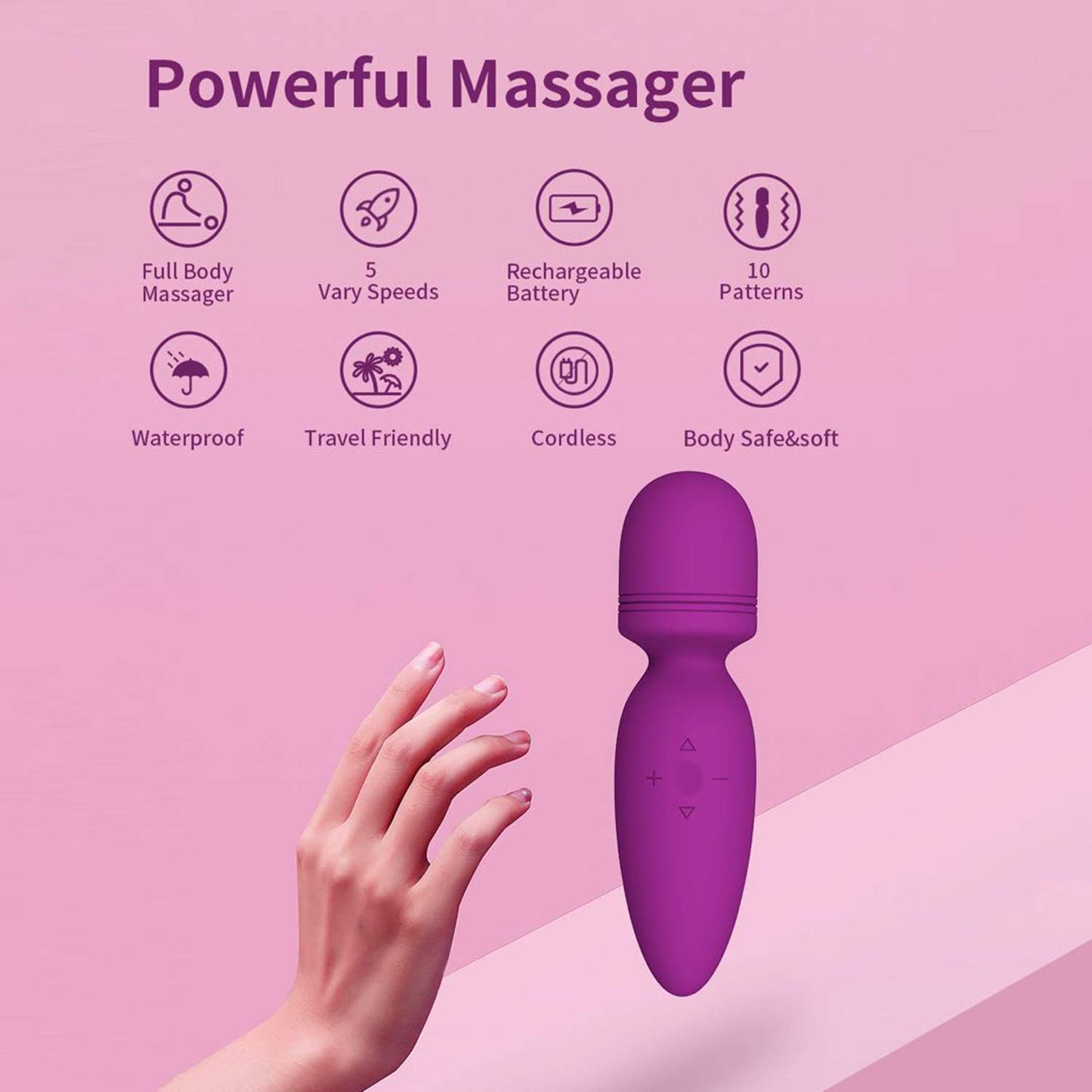 Mini Massager,Small Cordless Handheld Massager with 10 Quiet Vibration Modes, Personal Handheld Rechargeable Massager for Neck Shoulder Back Body [4.35 * 1.18 inches]