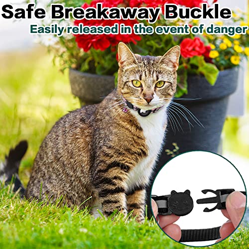 Airtag Cat Collar Breakaway, Reflective Kitten Collar with Apple Air Tag Holder and Bell for Girl Boy Cats, 0.4 Inches in Width and Lightweight(Black)