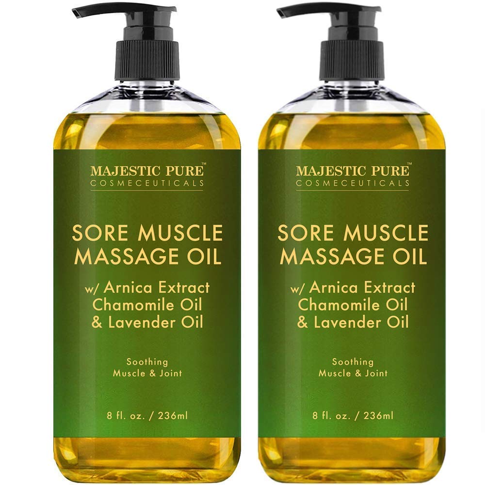 MAJESTIC PURE Arnica Sore Muscle Massage Oil for Massage Therapy - Natural Oil with Lavender and Chamomile Essential Oils - Multipurpose Instant Absorption Full Body Massage Oil - 8 fl. oz.