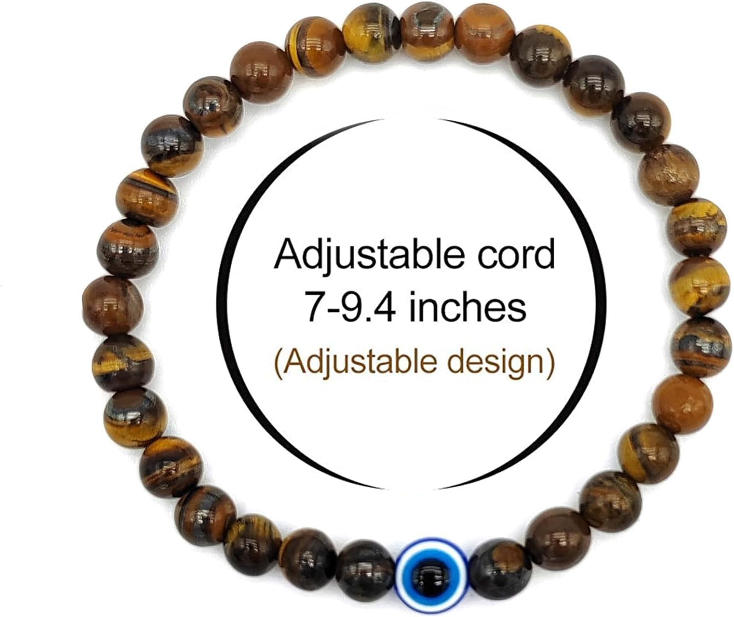 Natural Stone Agate Elastic Evil Eye Bracelet Kit with Charms Adjustable for Men Boyfriend for Gift Boys Stretch Bracelet for son Gifts 6mm