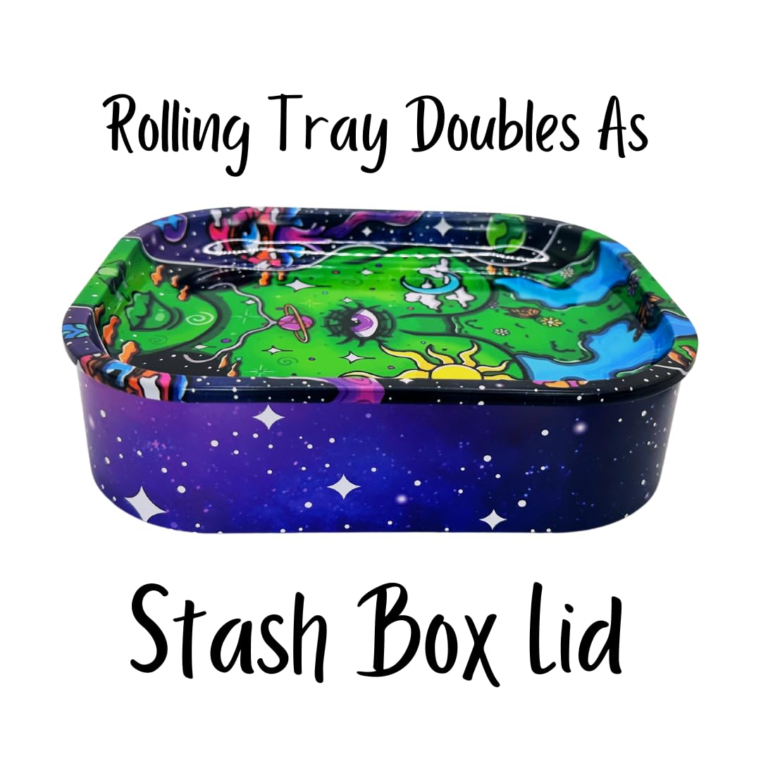 Rolling Tray with Storage Box - 7 inch x 5.5 inch x 2 inches - Tray Doubles as lid - This Decorative Metal Tray tin can be Used to Store Accessories, Small Parts, Jewelry and More. (Mother Earth)