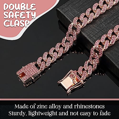 LEIFIDE Pink Crystal Dog Necklace Rose Gold Link Chain Collar for Small, Medium and Large Dogs 8 Inch