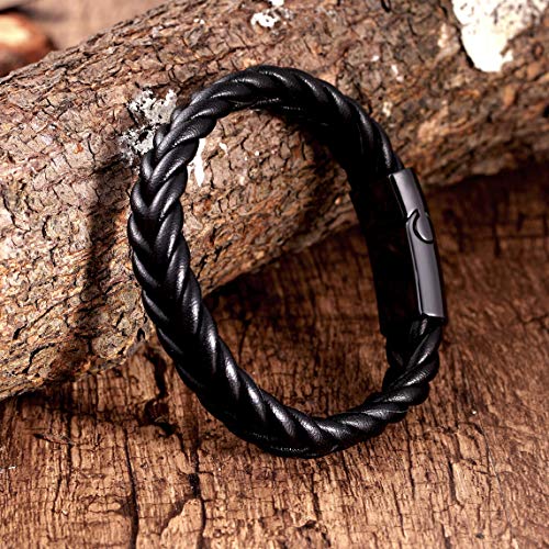 Urban Jewelry Braided Genuine Leather Bracelet with Locking Stainless Steel Clasp (Unique Designs Options)