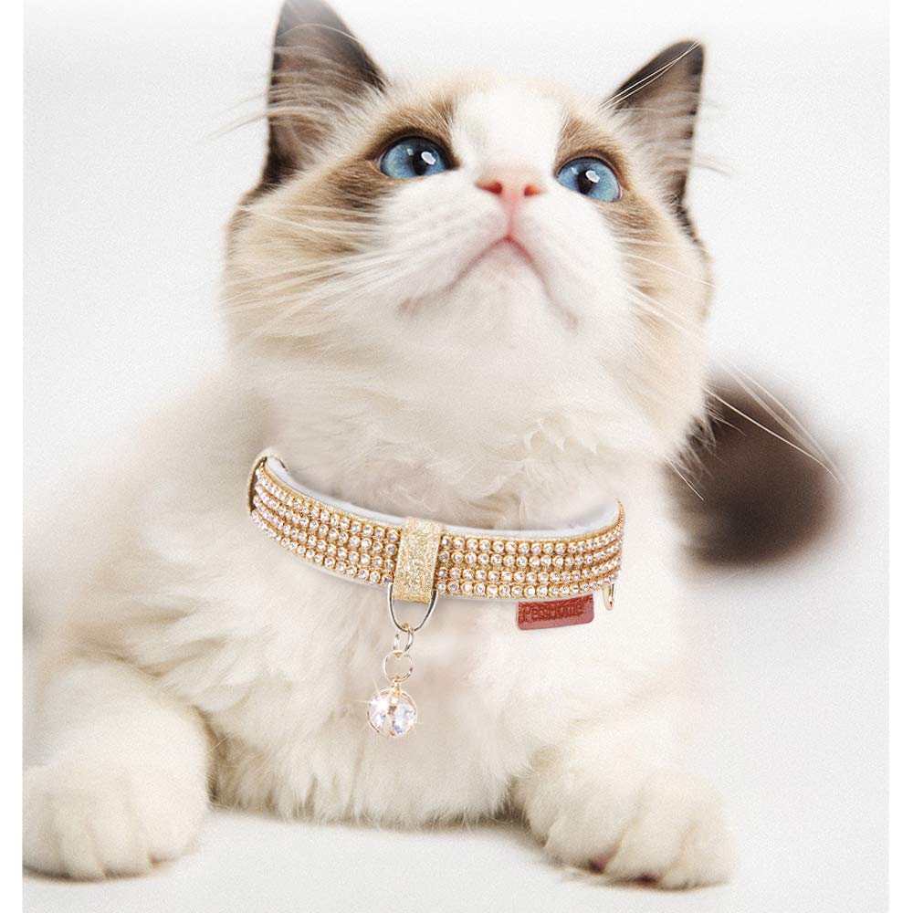 PetsHome Cat Collar, Dog Collar, [Bling Rhinestones] Premium PU Leather with Pendant Adjustable Collars for Cat and Small Dog Extra Small Silvery