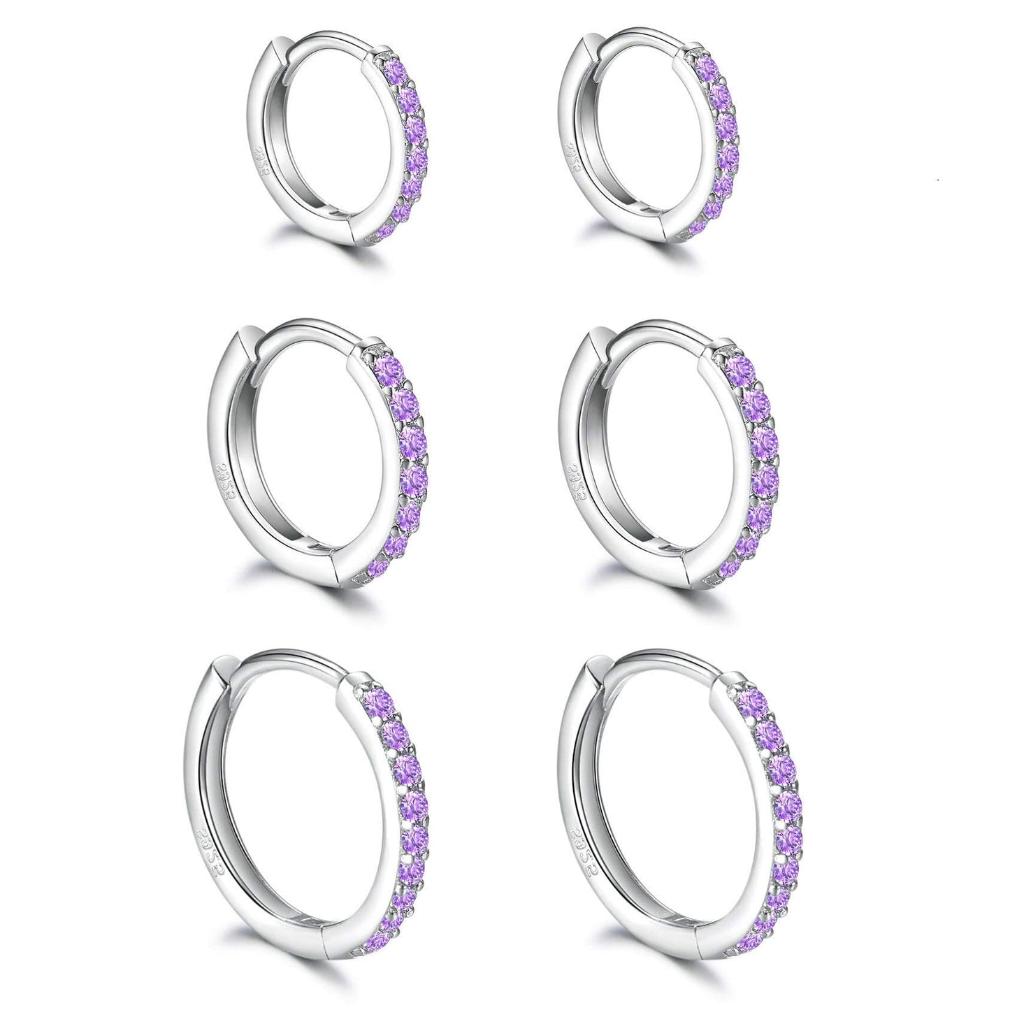 925 Sterling Silver Small Hoop Earrings Cubic Zirconia Huggie Hoop Earrings, 3 Pairs 14K White Gold Plated Cartilage Piercing Earrings Ear Cuff Tiny Hoop Earrings for Women Men