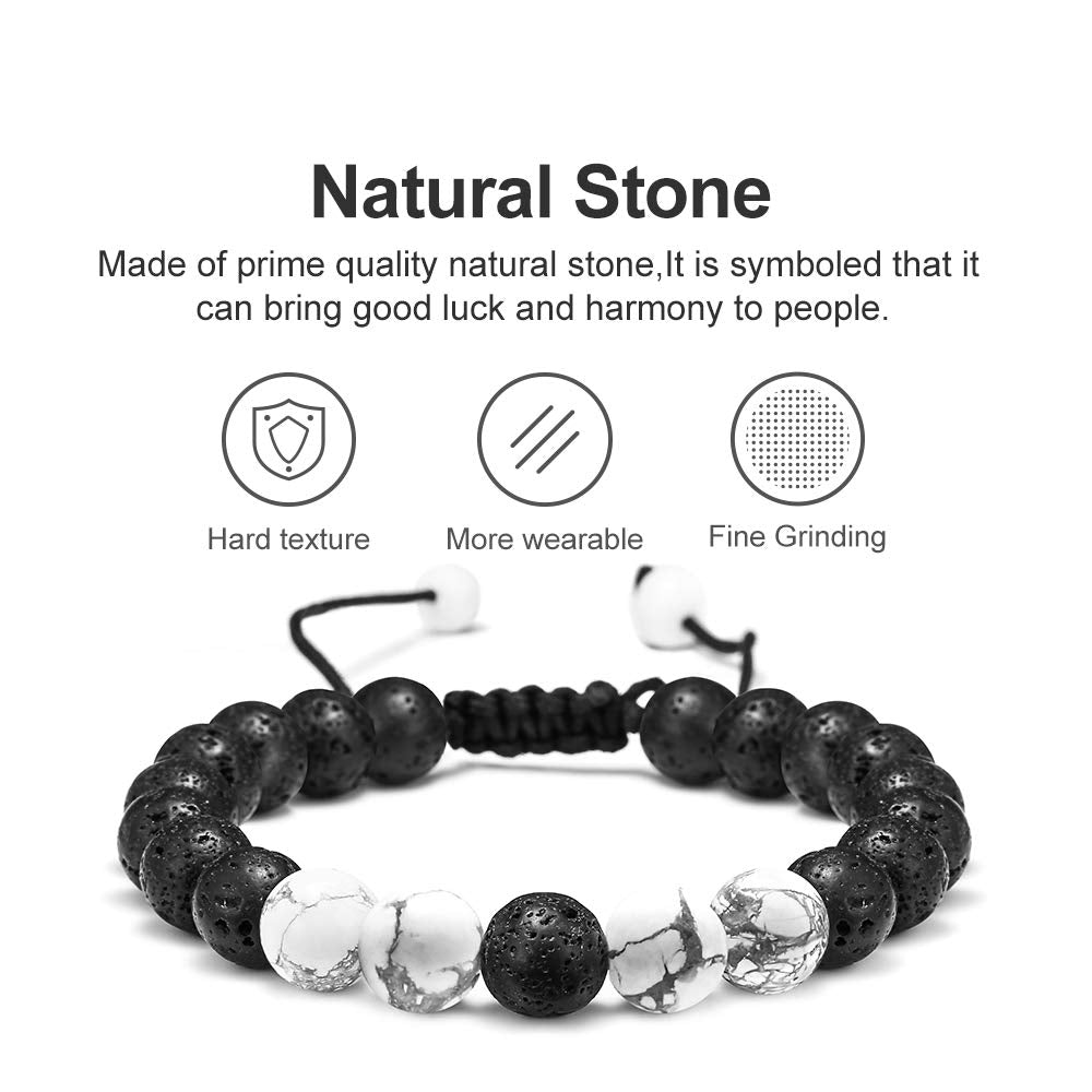 M MOOHAM Natural Stone Bracelets for Men - 8mm Tiger Eye | Matte Agate | Lava Rock Bracelets for Men Teen Boys Gifts Fathers Day Anniversary Birthday Gifts for Him