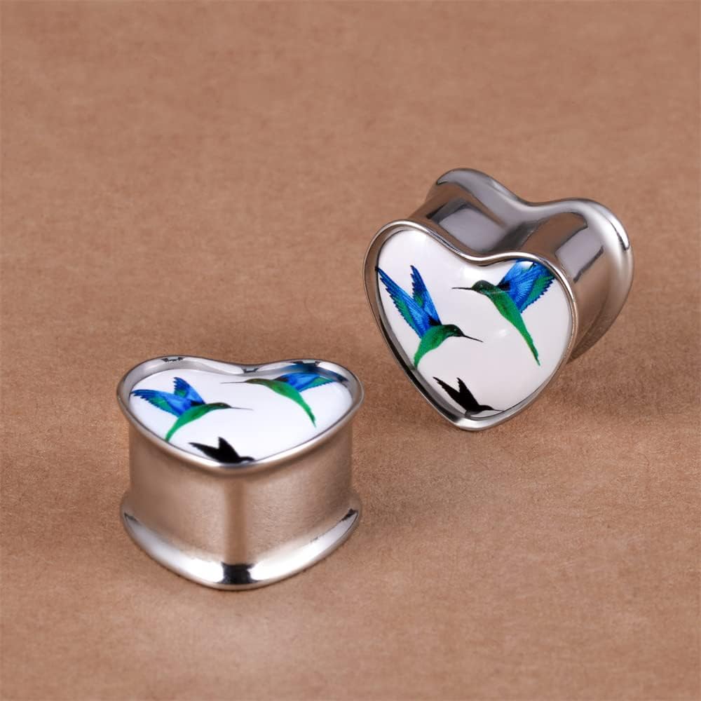 2PCS Stainless Steel Heart Ear Gauges Single Flared Expander Stretching Gauges for Ears