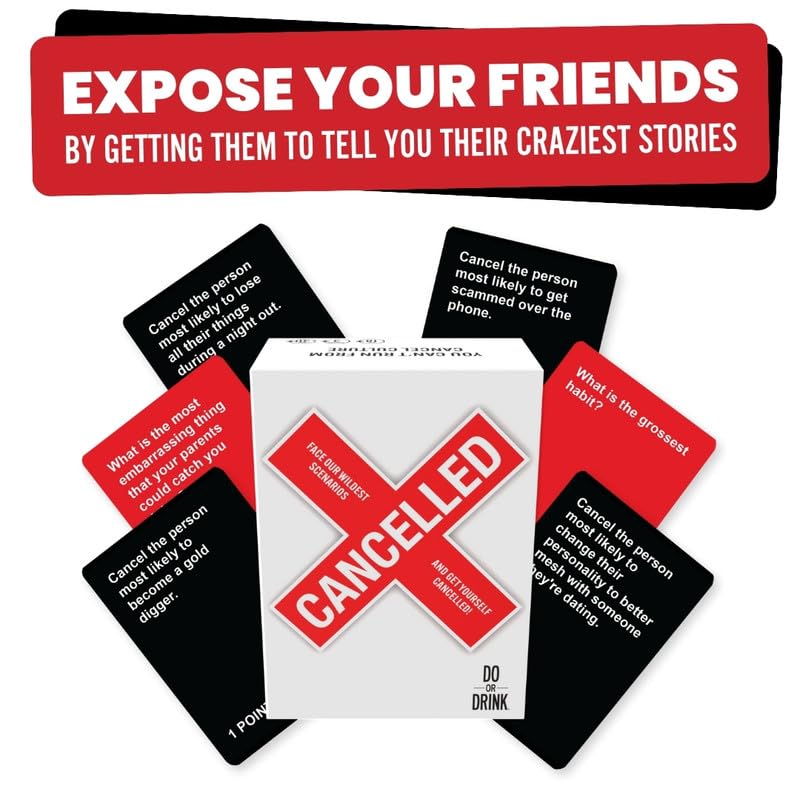 Cancelled - Hilarious Party Games for Adults - 350 Cards to Expose Your Friends, Perfect for College, Couples, Bachelorette Parties, Game Nights - Roast Your Friends with This Adult Game