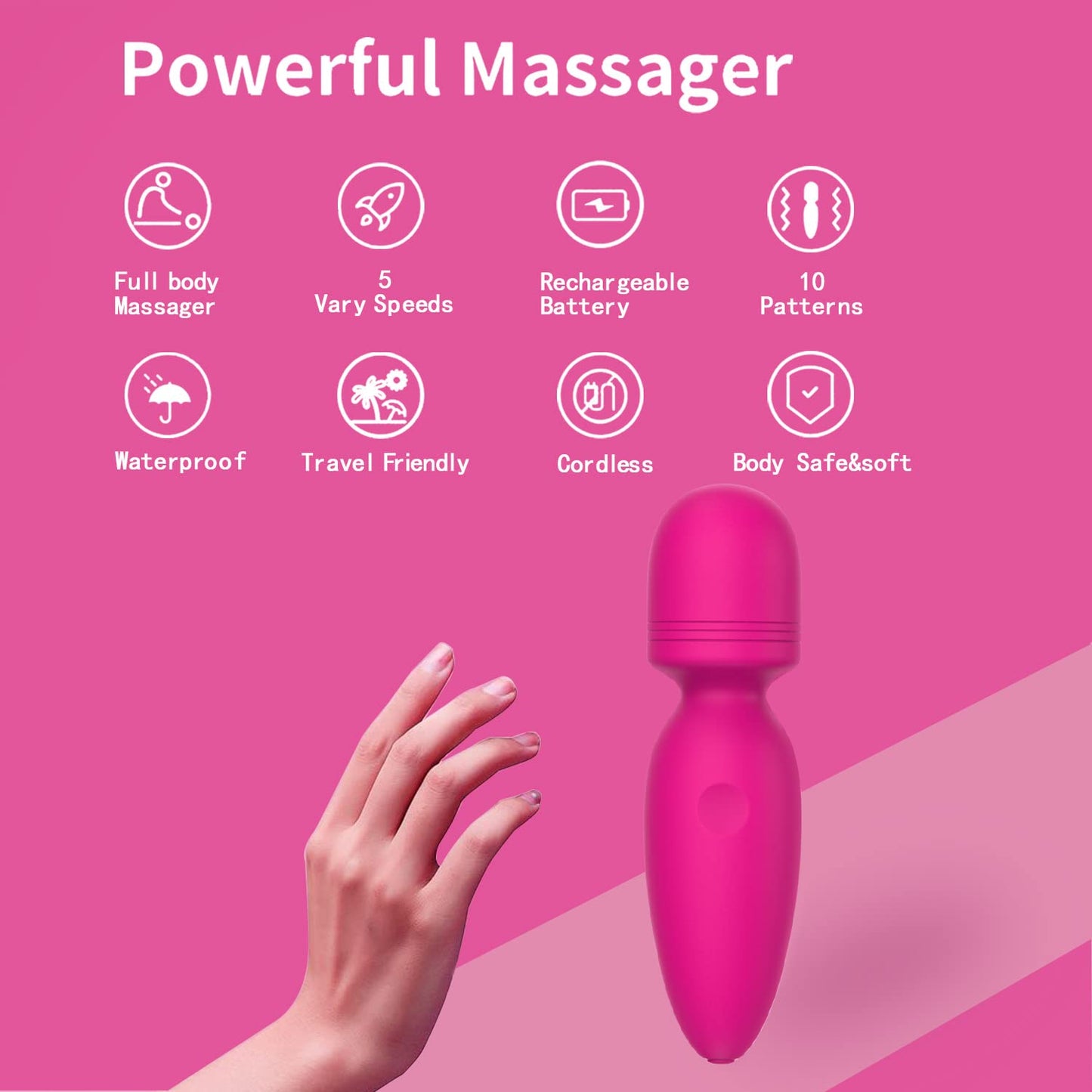 Mini Massager,Small Cordless Handheld Massager with 10 Quiet Vibration Modes, Personal Handheld Rechargeable Massager for Neck Shoulder Back Body [4.35 * 1.18 inches]