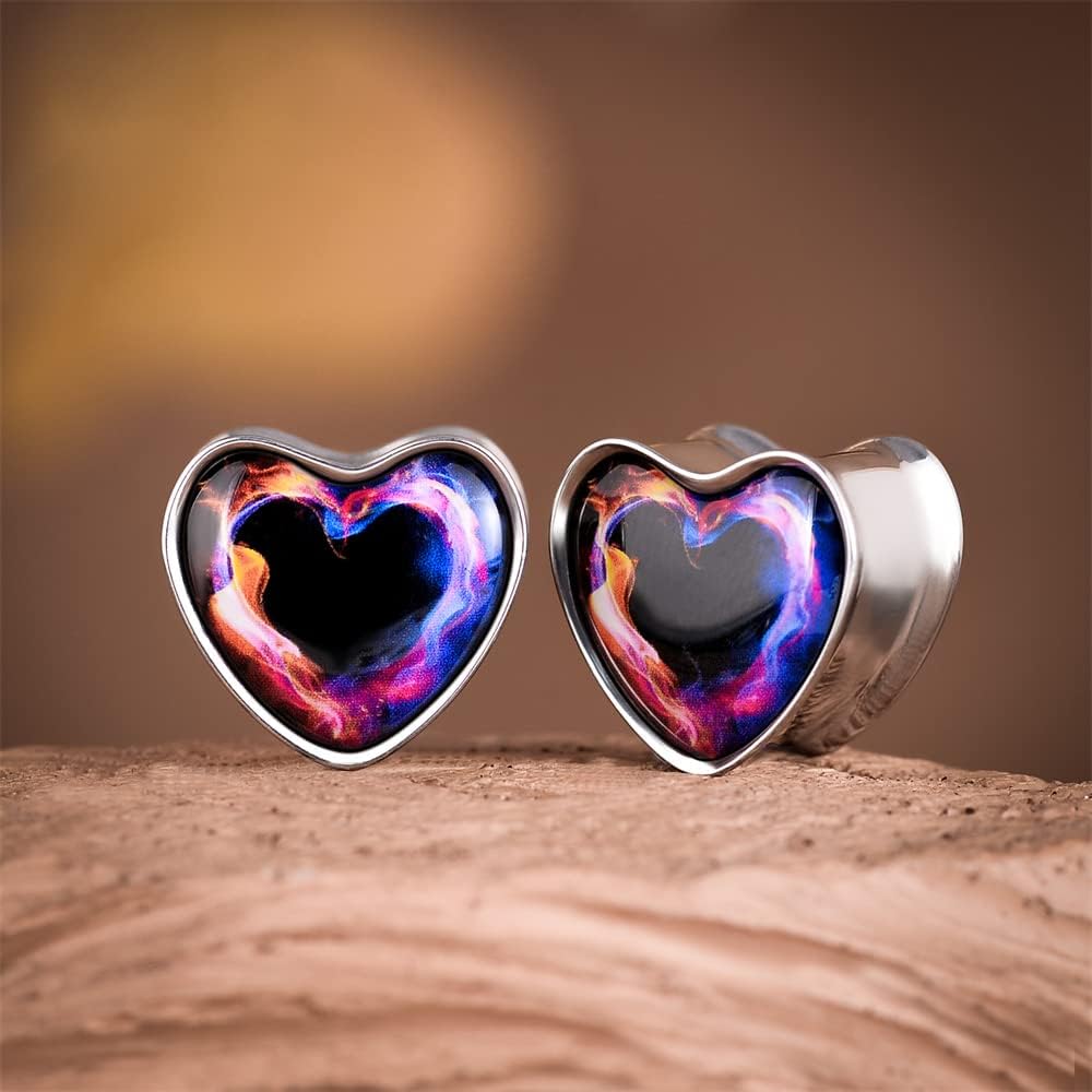 2PCS Stainless Steel Heart Ear Gauges Single Flared Expander Stretching Gauges for Ears