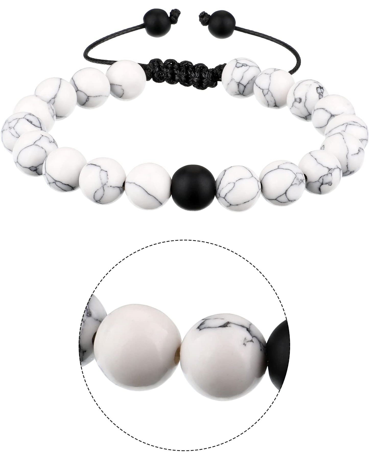 BBTO Howlite Bracelet Black Matte Agate Bracelet Couples Bracelet Distance Bracelet Energy Beads Bracelet for Valentine's Day Present