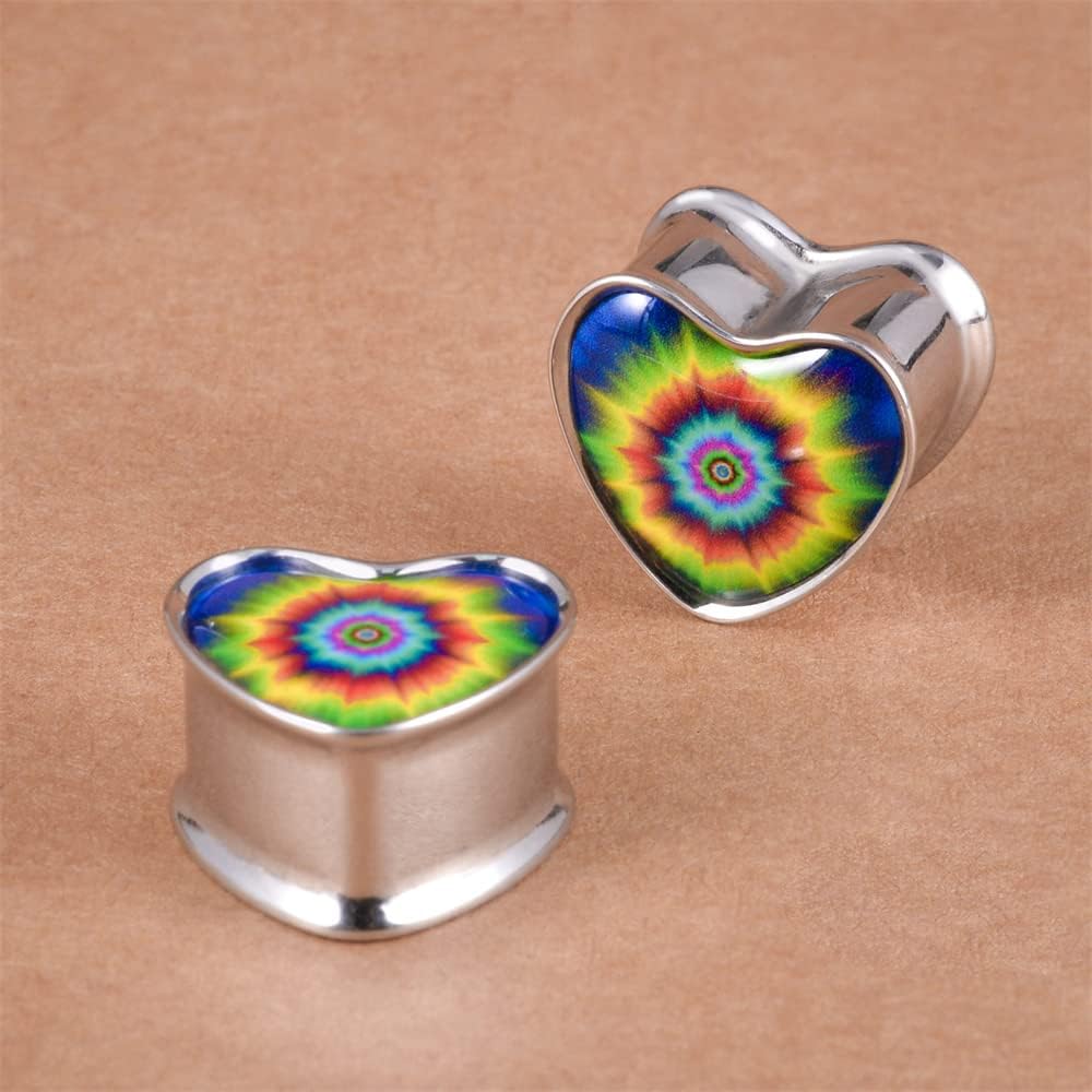 2PCS Stainless Steel Heart Ear Gauges Single Flared Stretcher Expander Gauges for Ears