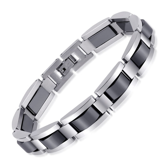 Feraco Mens Magnetic Bracelets for Arthritis & Joint Pain Relief, Classic Balck Titanium Stainless Steel Bracelet with Hematite Magnet Stones, Natural Health Jewelry Gifts, 8.66 inch