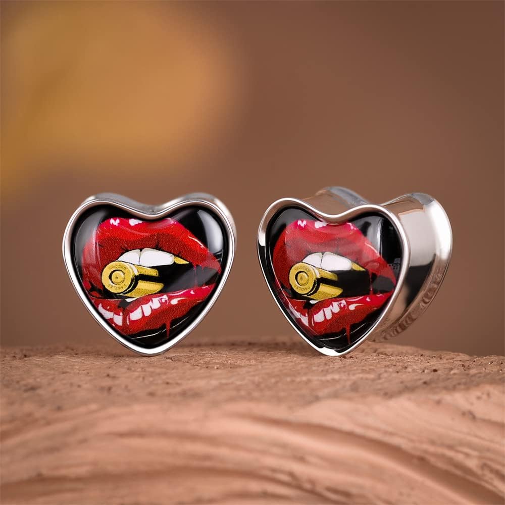 2PCS Stainless Steel Heart Ear Gauges Single Flared Expander Stretching Gauges for Ears