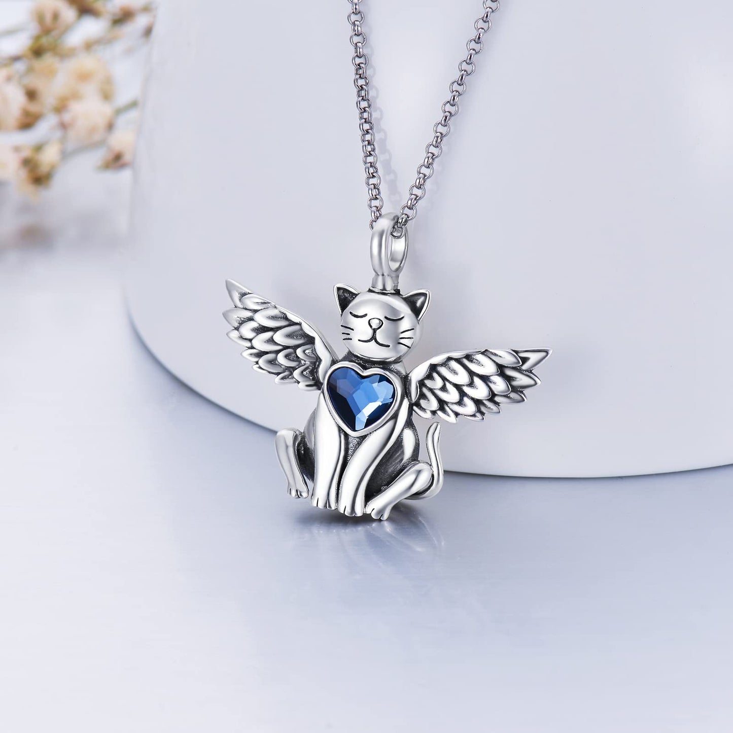 AOBOCO 925 Sterling Silver Dog/Cat Urn Necklace for Ashes Pet Cremation Keepsake Necklace Memorial Jewelry Gift for Women