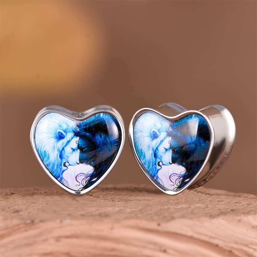 2PCS Stainless Steel Heart Ear Gauges Single Flared Expander Stretching Gauges for Ears