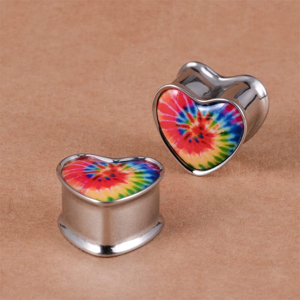 2PCS Stainless Steel Heart Ear Gauges Single Flared Stretcher Expander Gauges for Ears