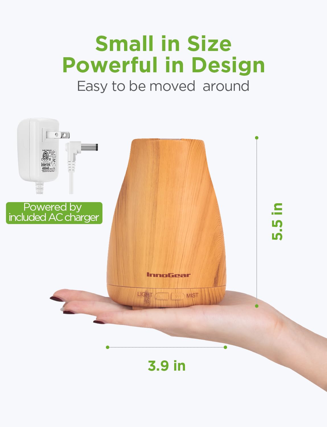 InnoGear Essential Oil Diffuser, Premium 5-in-1 Diffusers for Home Scent Aromatherapy Diffuser Air Desk Humidifier for Bedroom Large Room Office 7 Color LED 2 Mist Mode Waterless Auto Off, Bronze