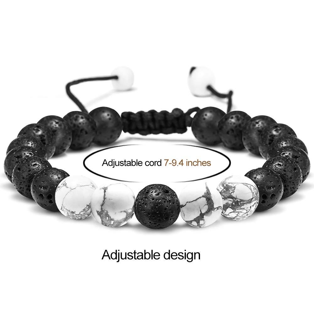 M MOOHAM Natural Stone Bracelets for Men - 8mm Tiger Eye | Matte Agate | Lava Rock Bracelets for Men Teen Boys Gifts Fathers Day Anniversary Birthday Gifts for Him