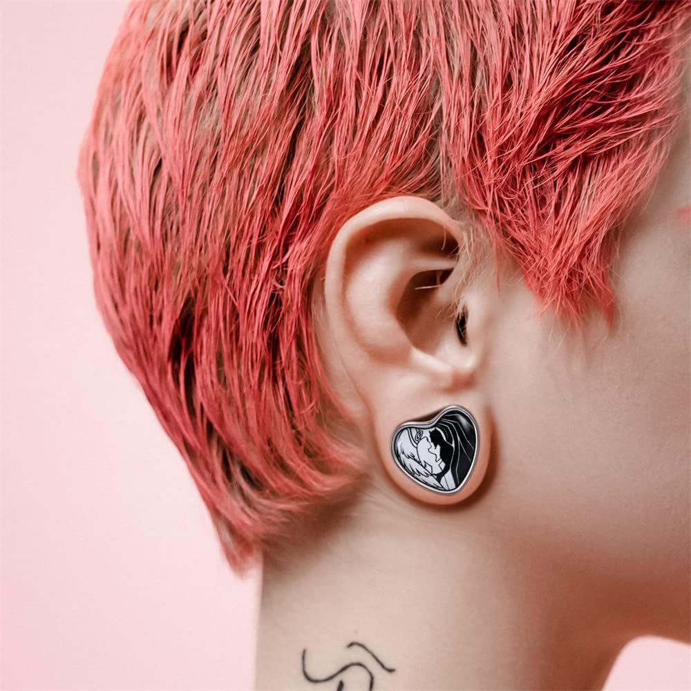 2PCS Stainless Steel Heart Ear Gauges Single Flared Stretcher Expander Gauges for Ears