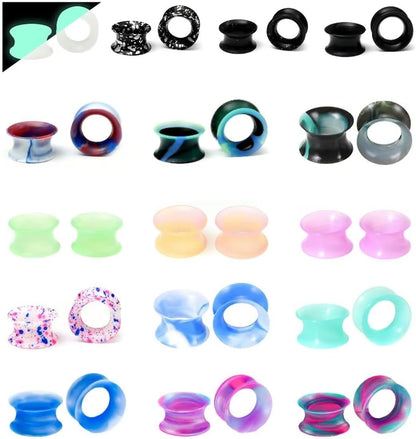 WBRWP 48/32/24/22/20/16/12pcs Ear Tunnels and Plugs - Double Flared Hollow Hard/Soft Silicone Ear Gauges - Ear Expander Stretcher Body Piercing Jewelry 8g-1"