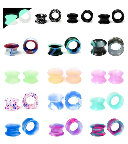 WBRWP 48/32/24/22/20/16/12pcs Ear Tunnels and Plugs - Double Flared Hollow Hard/Soft Silicone Ear Gauges - Ear Expander Stretcher Body Piercing Jewelry 8g-1"