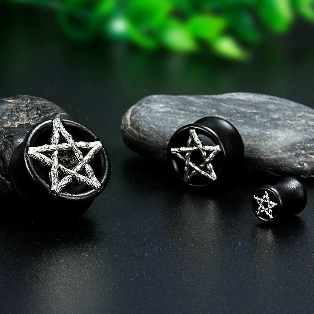 TBOSEN 2 or 4 pcs Antiqued Skull Wood Double Flared Ear Plug Saddle Organic Black Areng Flesh Tunnels Gauges 0g - 1 inch