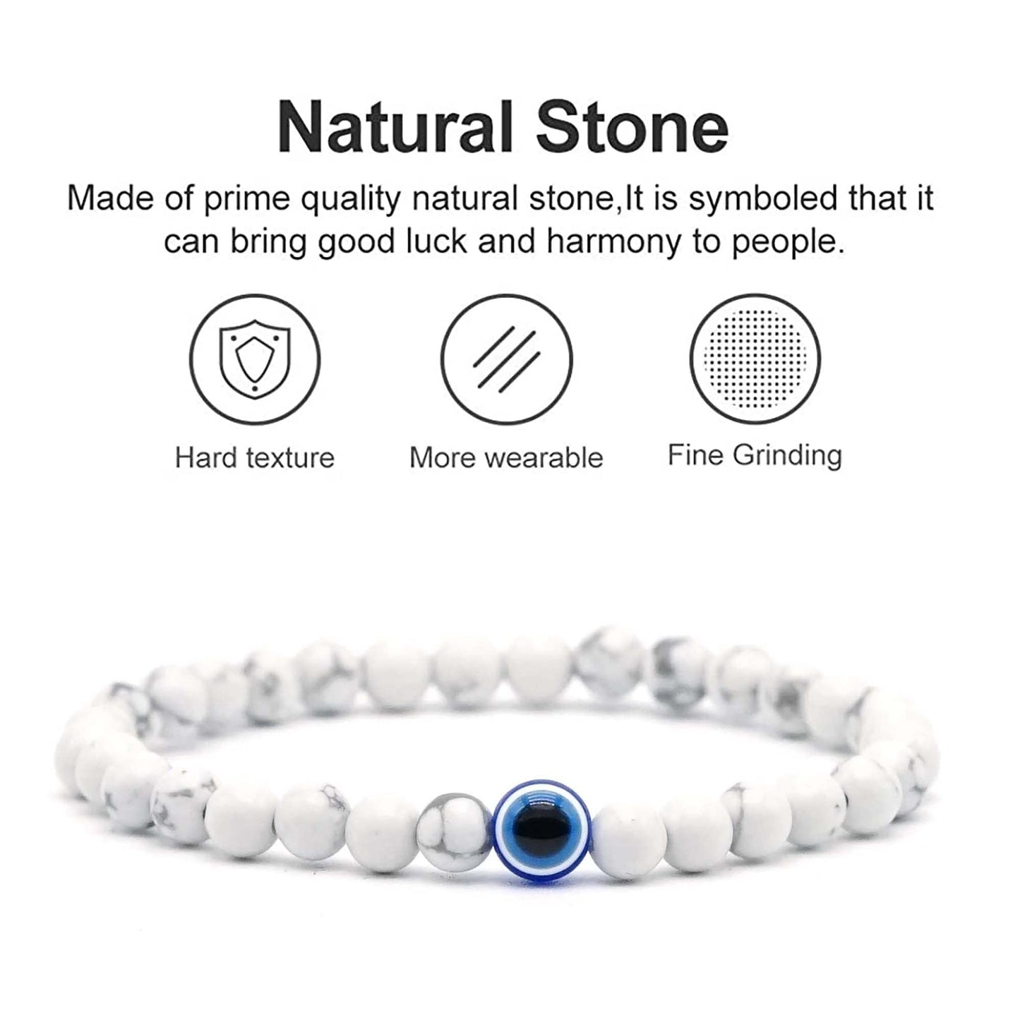 Natural Stone Agate Elastic Evil Eye Bracelet Kit with Charms Adjustable for Men Boyfriend for Gift Boys Stretch Bracelet for son Gifts 6mm