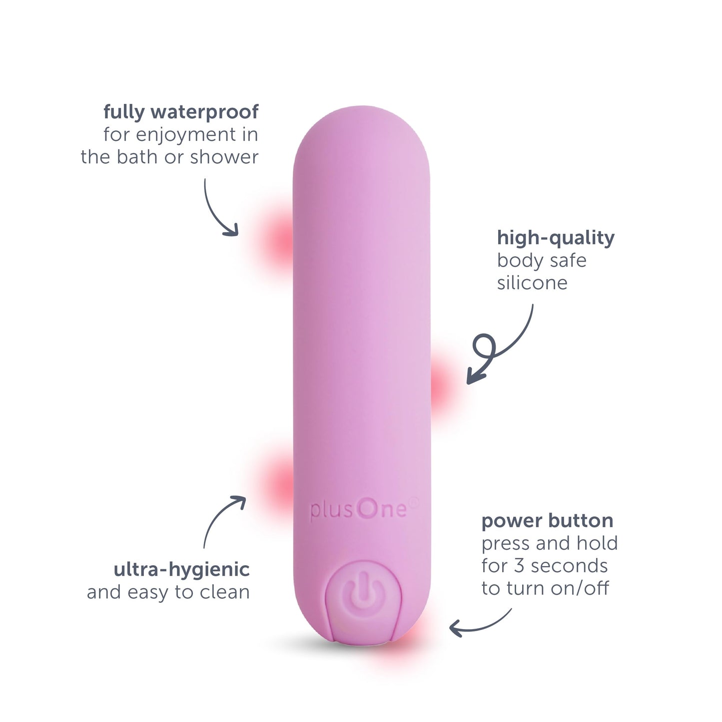 plusOne Bullet Vibrator for Women, Mini Vibrator Made of Body-Safe Silicone, Fully Waterproof, USB Rechargeable, Personal Massager with 10 Vibration Settings, Purple