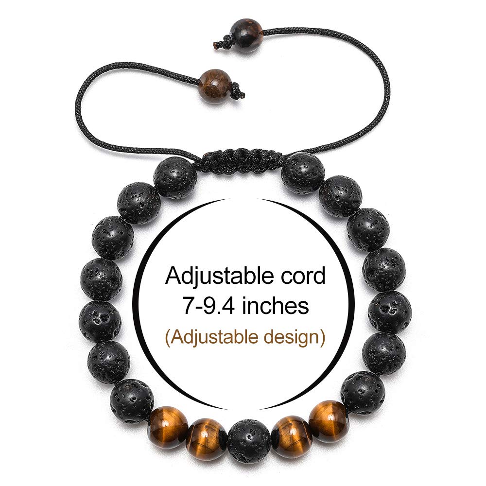 M MOOHAM Natural Stone Bracelets for Men - 8mm Tiger Eye | Matte Agate | Lava Rock Bracelets for Men Teen Boys Gifts Fathers Day Anniversary Birthday Gifts for Him