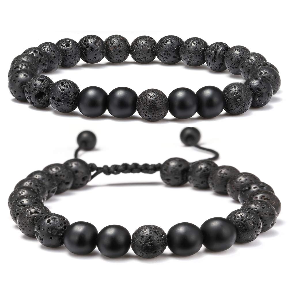 M MOOHAM Natural Stone Bracelets for Men - 8mm Tiger Eye | Matte Agate | Lava Rock Bracelets for Men Teen Boys Gifts Fathers Day Anniversary Birthday Gifts for Him