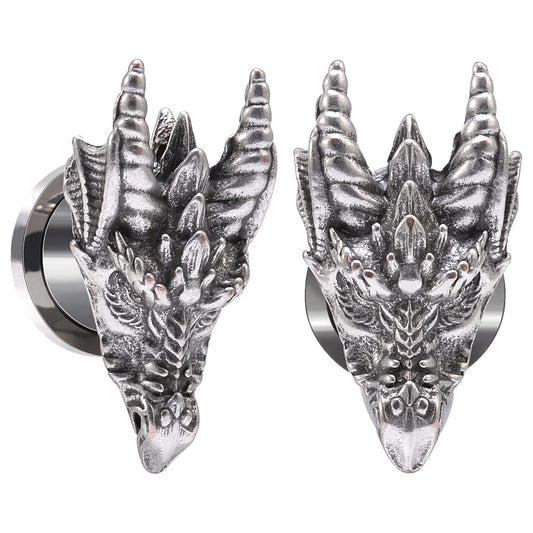 1 Pair Stainless Steel Dragon Head Ear Gauges Tunnels Jewelry For Man For Woman Body Piercing Jewelry 2g-1/2 Inch Stretcher Plugs