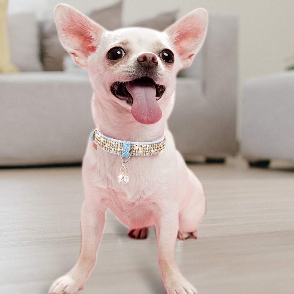 PetsHome Cat Collar, Dog Collar, [Bling Rhinestones] Premium PU Leather with Pendant Adjustable Collars for Cat and Small Dog Extra Small Silvery