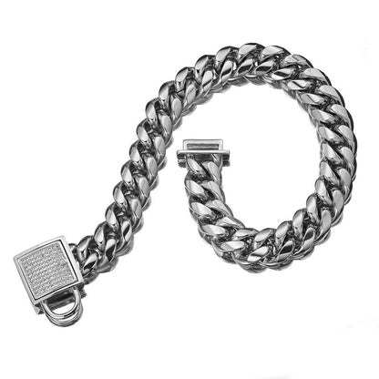 Gold Dog Chain Collar 10mm Wide Cuban Link Puppy Collar 316L Stainless Steel with CZ Diamond Lock Bling Collar for Large Medium Small Dogs(10mm Gold,10inches)