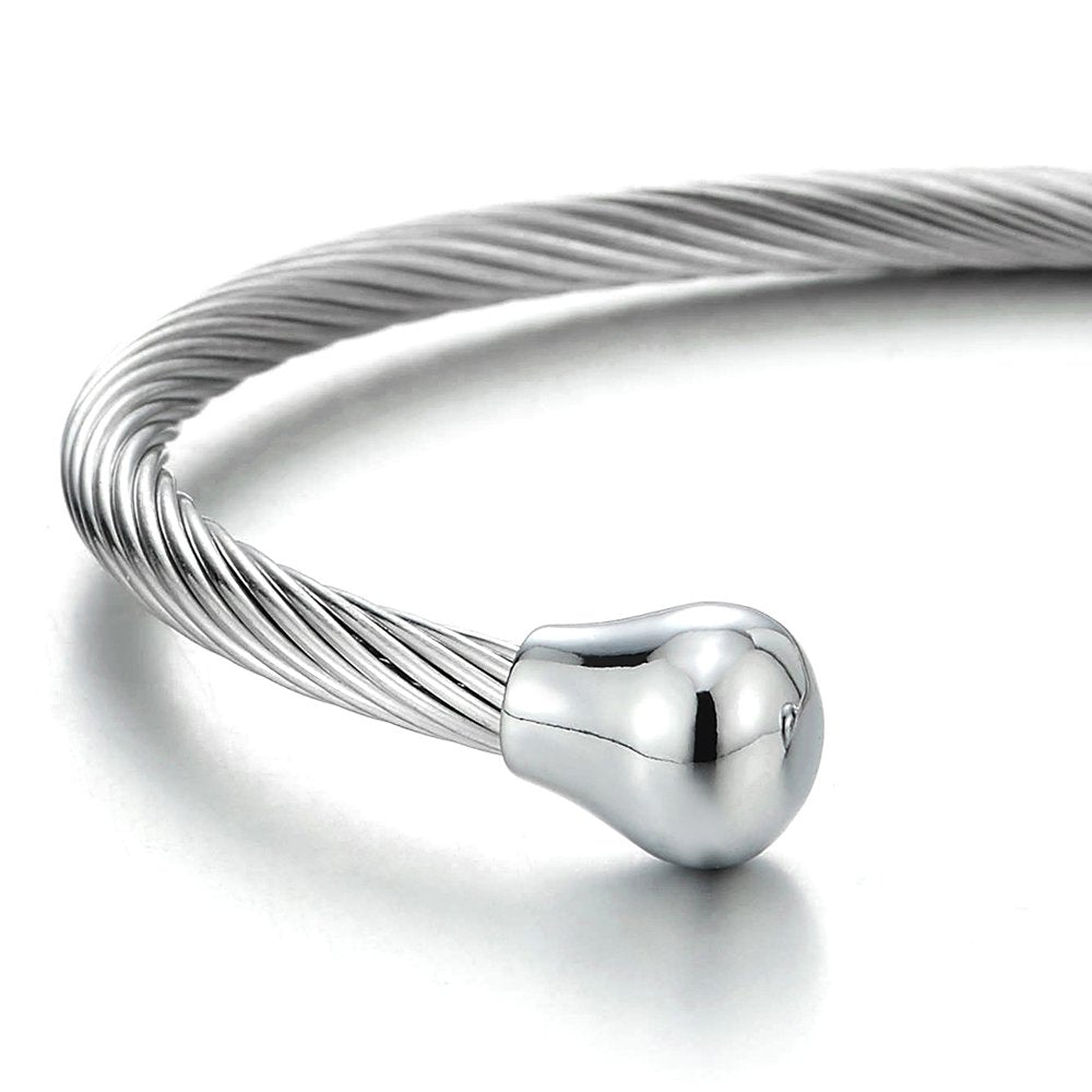 COOLSTEELANDBEYOND Elastic Adjustable Stainless Steel Cuff Bangle Bracelet for Mens Womens