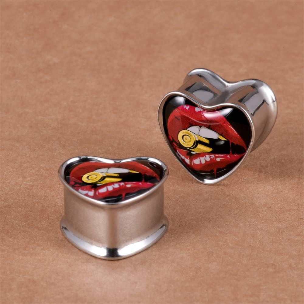 2PCS Stainless Steel Heart Ear Gauges Single Flared Expander Stretching Gauges for Ears