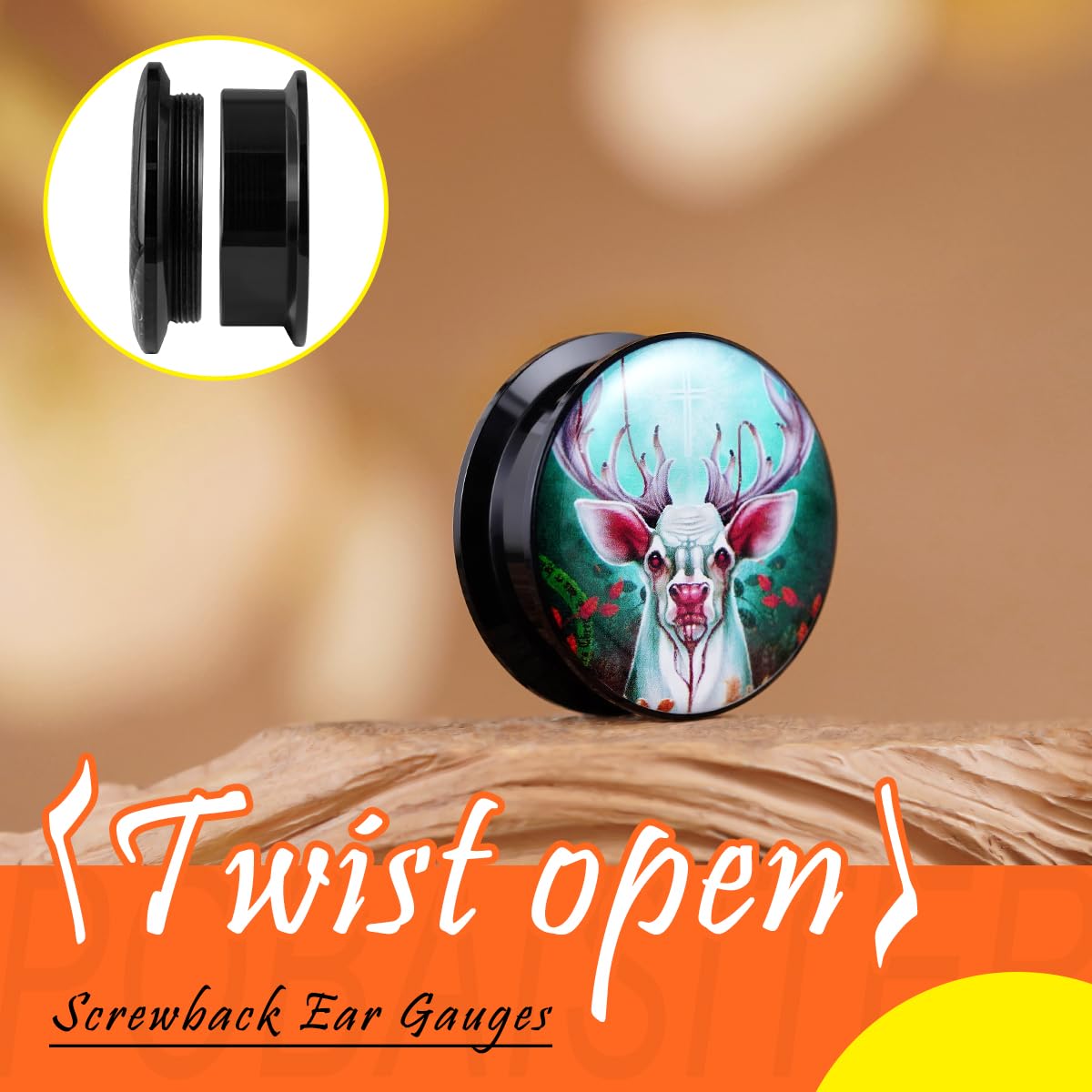 2PCS Acrylic Solid Screw On Ear gauges Art Oil Painting The Scream Epoxy Allergy Free Ear Plugs and Tunnels Stretcher For Women Men Body Piercing Jewelry