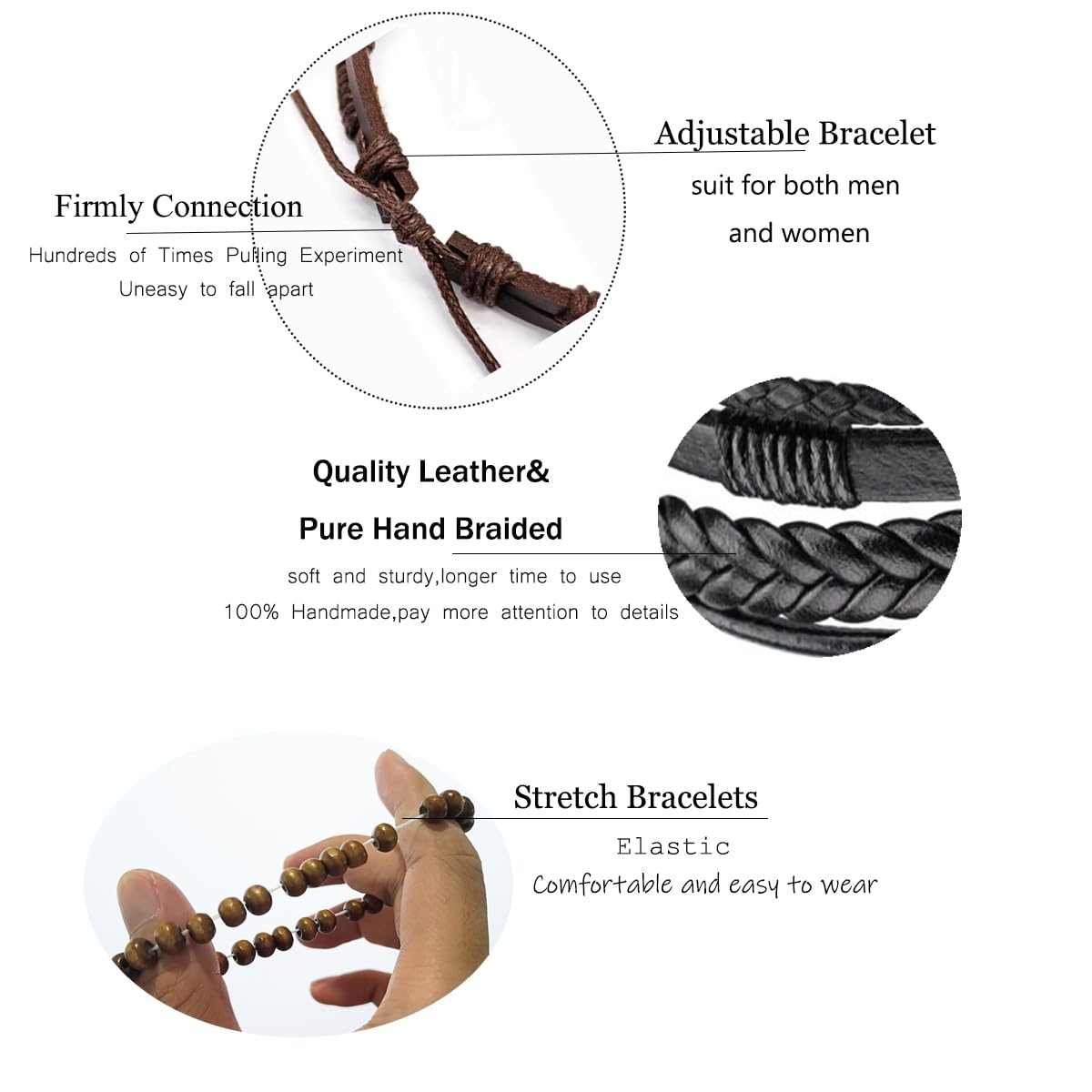24 PCS Braided Leather Bracelet for Men Women Cool Woven Wrist Cuff Bracelets Hemp Cords Wooden Beads Ethnic Tribal Handmade Wrap Adjustable Wristband Bracelets