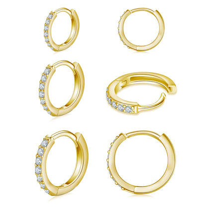 925 Sterling Silver Small Hoop Earrings Cubic Zirconia Huggie Hoop Earrings, 3 Pairs 14K White Gold Plated Cartilage Piercing Earrings Ear Cuff Tiny Hoop Earrings for Women Men