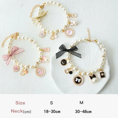 Dog Pearl Collars Princess Bow Necklace Pet Pearl Necklace DogCute Collar Puppy Accessories Cat Jewelry Pearl Neck Strap for Dog Cat (M)