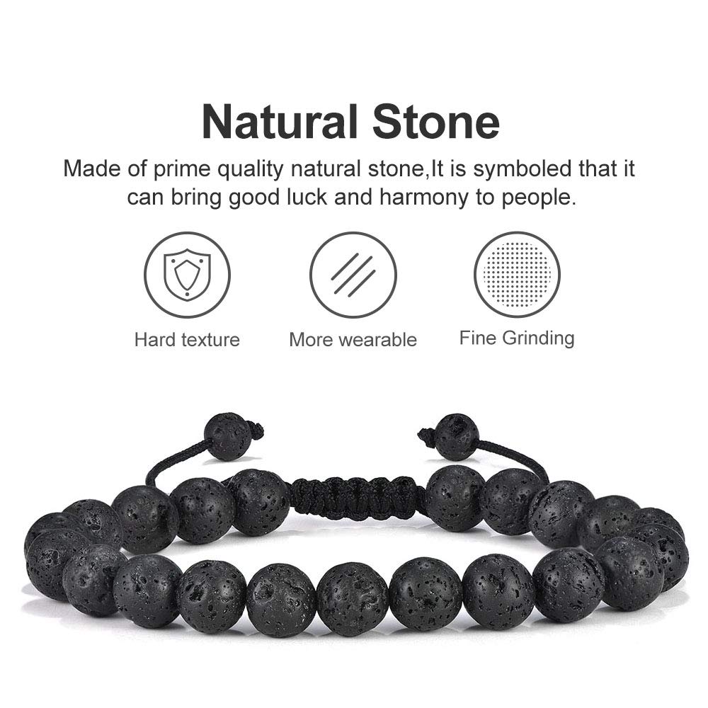 M MOOHAM Natural Stone Bracelets for Men - 8mm Tiger Eye | Matte Agate | Lava Rock Bracelets for Men Teen Boys Gifts Fathers Day Anniversary Birthday Gifts for Him