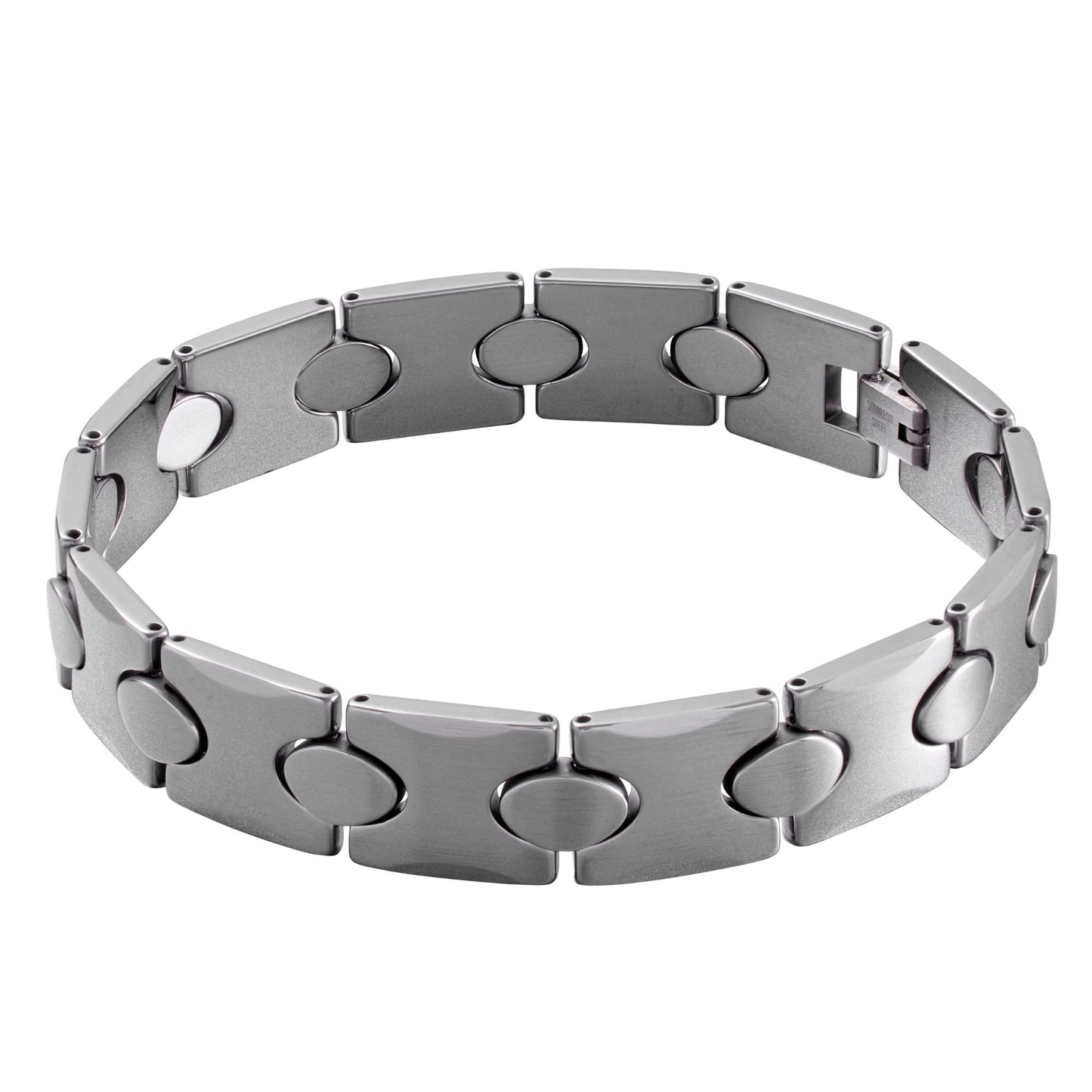 URBAN JEWELRY Stunning Solid Tungsten Link Bracelet for Men Polished Link, Puzzle, Ceramic Style (Silver, Black, 18K Gold Plated Option)